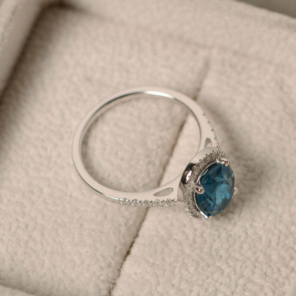 3 Ct Oval Cut London Blue Topaz 925 Sterling Silver Halo Engagement Wedding Ring