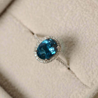 3 Ct Oval Cut London Blue Topaz 925 Sterling Silver Halo Engagement Wedding Ring