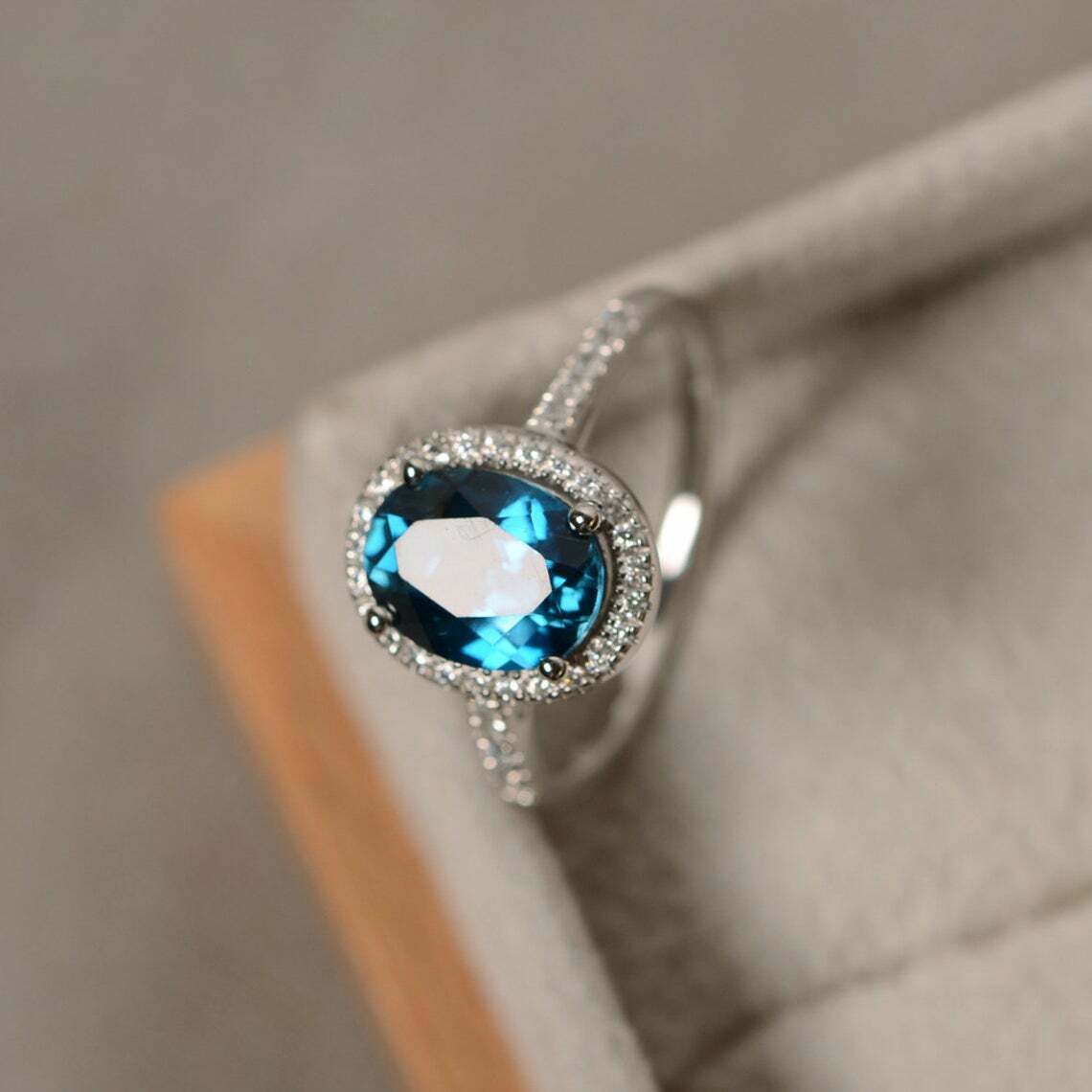 3 Ct Oval Cut London Blue Topaz 925 Sterling Silver Halo Engagement Wedding Ring