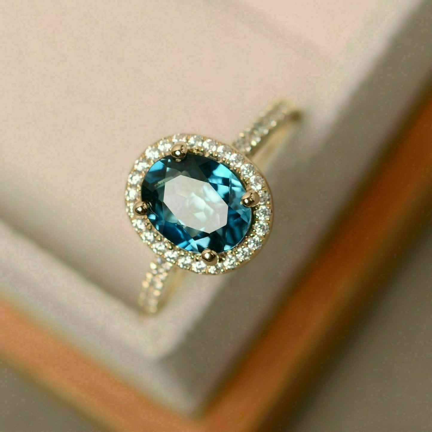 3 Ct Oval Cut London Blue Topaz 925 Sterling Silver Halo Women's Anniversary Gift Ring