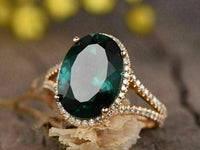 3 Ct Oval Cut Green Emerald Halo Engagement Ring For Women's 925 Sterling Silver