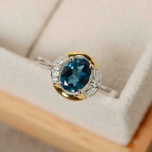 3 Ct Oval Cut London Blue Topaz & Diamond Two Tone On 925 Sterling Silver Engagement Ring