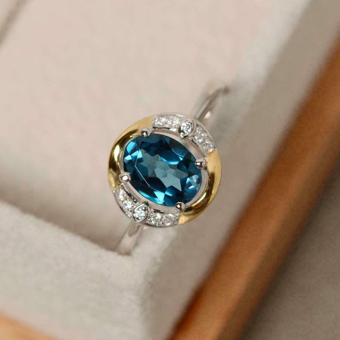 3 Ct Oval Cut London Blue Topaz & Diamond Two Tone On 925 Sterling Silver Engagement Ring