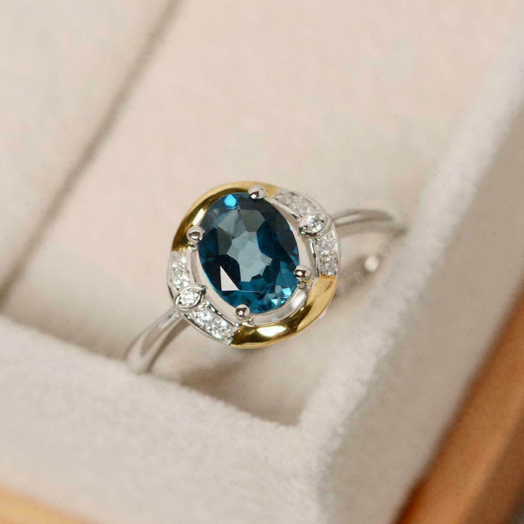 3 Ct Oval Cut London Blue Topaz & Diamond Two Tone On 925 Sterling Silver Engagement Ring