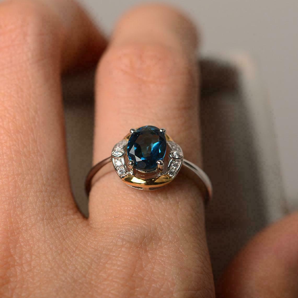3 Ct Oval Cut London Blue Topaz & Diamond Two Tone On 925 Sterling Silver Engagement Ring