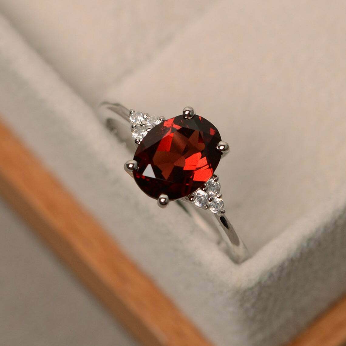 2.10 Ct Oval Cut Red Garnet Diamond 925 Sterling Silver Solitaire W/Accents Anniversary Ring - atjewels.in