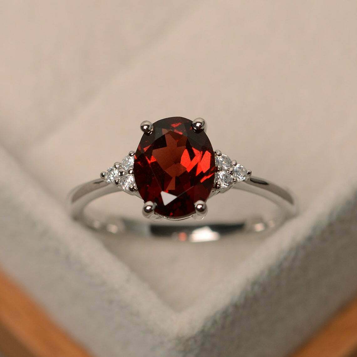 2.10 Ct Oval Cut Red Garnet Diamond 925 Sterling Silver Solitaire W/Accents Anniversary Ring - atjewels.in