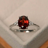 2.10 Ct Oval Cut Red Garnet Diamond 925 Sterling Silver Solitaire W/Accents Anniversary Ring