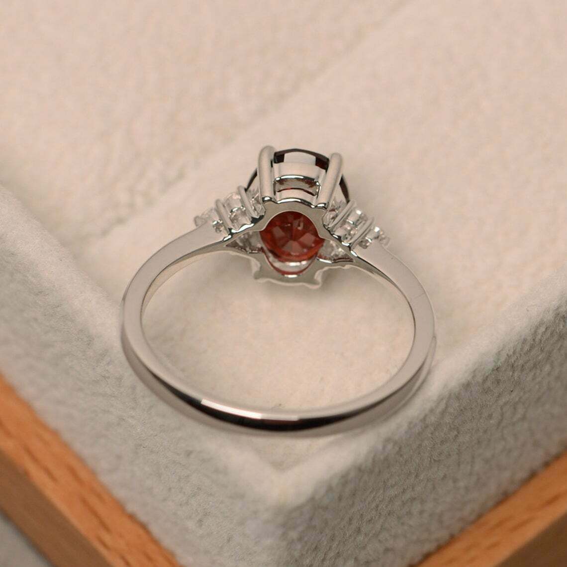 2.10 Ct Oval Cut Red Garnet Diamond 925 Sterling Silver Solitaire W/Accents Anniversary Ring - atjewels.in