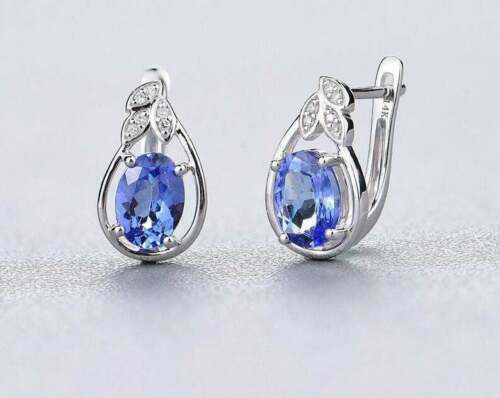 2.00 Ct Oval Cut Blue Tanzanite 925 Sterling Silver Latch Back Anniversary Gift Earrings