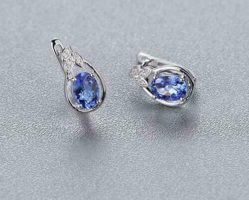 2.00 Ct Oval Cut Blue Tanzanite 925 Sterling Silver Latch Back Anniversary Gift Earrings