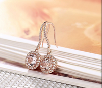 2.50 Ct Round Cut Morganite & CZ Rose Gold Over On 925 Sterling Silver Dangle Halo Earrings