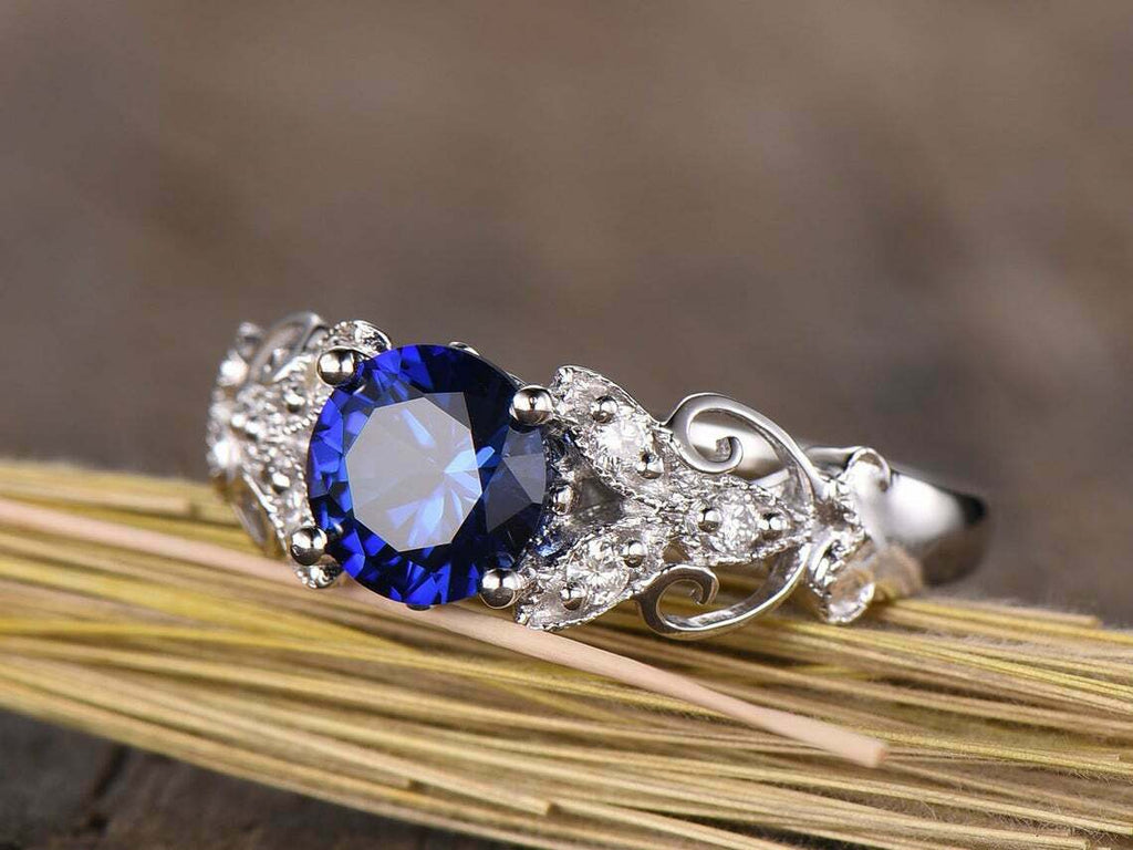 3 Ct Round Cut Blue Sapphire Solitaire W/Accents Woman's Ring 925 Sterling Silver