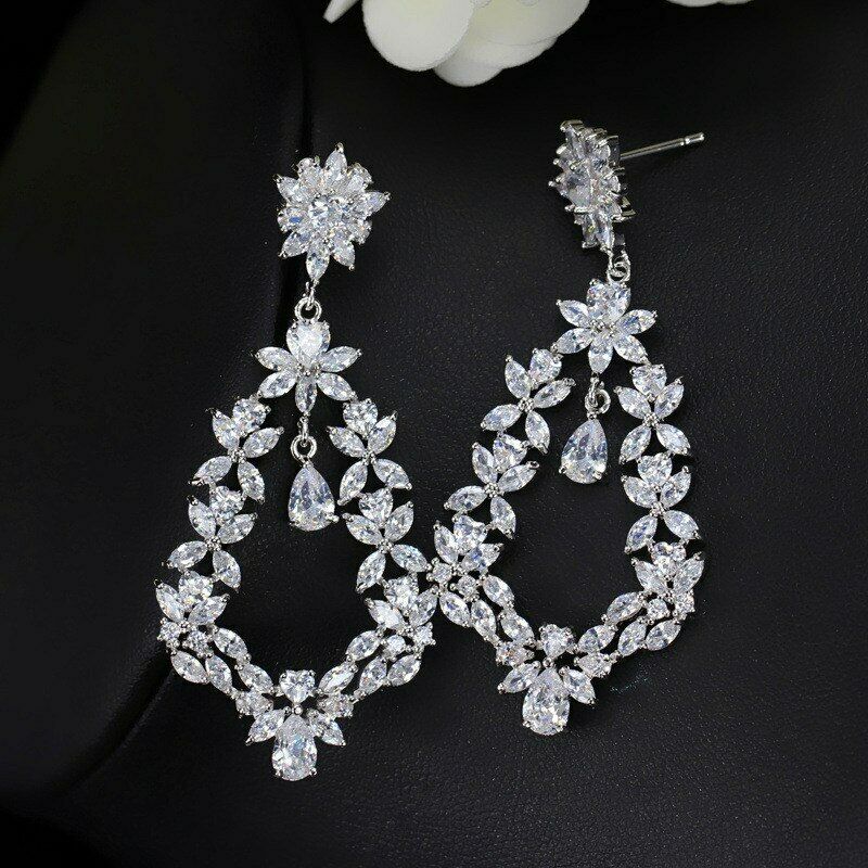 3.50 Ct Marquise Cut VVS1 Diamond Bridal Wedding Dangle Earrings In 925 Sterling Silver