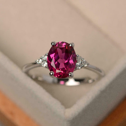 2 Ct Oval Cut Pink Ruby 925 Sterling Silver Solitaire W/Accents Engagement Ring