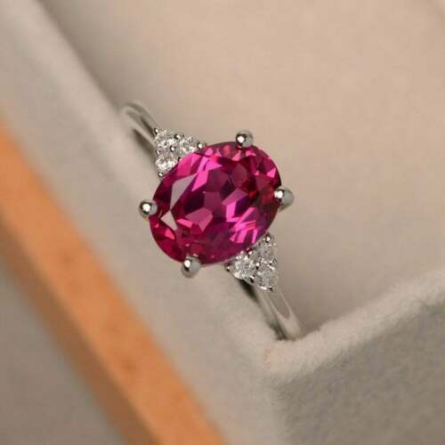 2 Ct Oval Cut Pink Ruby 925 Sterling Silver Solitaire W/Accents Engagement Ring