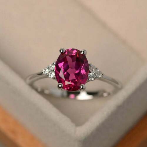 2 Ct Oval Cut Pink Ruby 925 Sterling Silver Solitaire W/Accents Engagement Ring