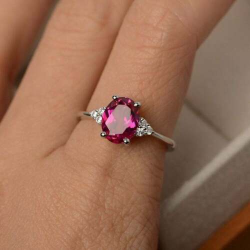 2 Ct Oval Cut Pink Ruby 925 Sterling Silver Solitaire W/Accents Engagement Ring