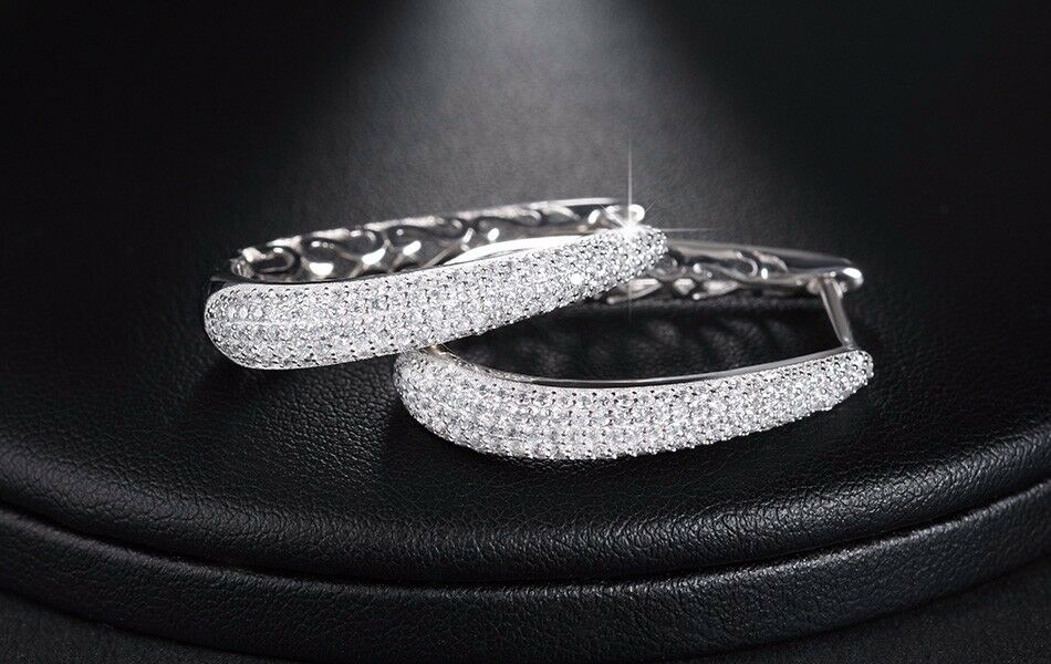 1.70 CT Round Cut Diamond Cluster Wedding Party Hoop Earrings In 925 Sterling Silver