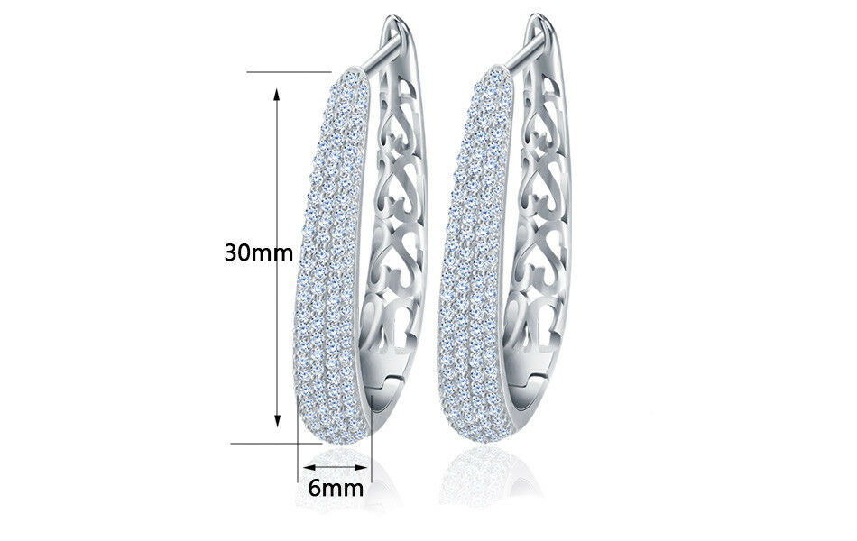 1.70 CT Round Cut Diamond Cluster Wedding Party Hoop Earrings In 925 Sterling Silver