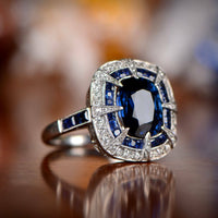 4.00 Ct Cushion Cut Blue Sapphire 14K White Gold Over On 925 Sterling Silver Double Halo Ring