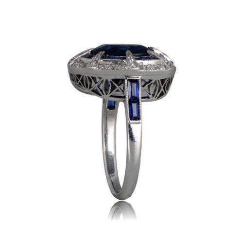 4.00 Ct Cushion Cut Blue Sapphire 14K White Gold Over On 925 Sterling Silver Double Halo Ring