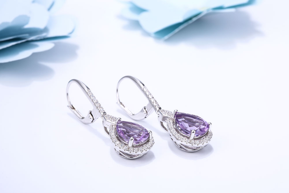 3.25 Ct Pear Cut Purple Amethyst 925 Sterling Silver Lever Back Drop/Dangle Earrings