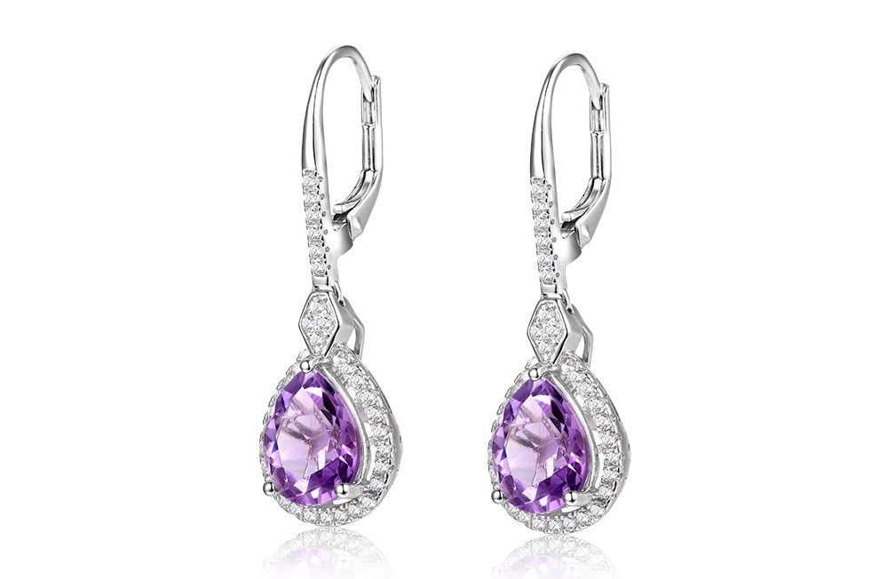 3.25 Ct Pear Cut Purple Amethyst 925 Sterling Silver Lever Back Drop/Dangle Earrings