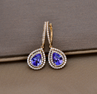 3.75 Ct Pear Cut Blue Tanzanite Double Halo Drop/Dangle Earrings In 925 Sterling Silver