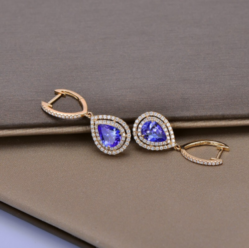 3.75 Ct Pear Cut Blue Tanzanite Double Halo Drop/Dangle Earrings In 925 Sterling Silver