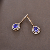 3.75 Ct Pear Cut Blue Tanzanite Double Halo Drop/Dangle Earrings In 925 Sterling Silver