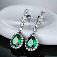 4.50 Ct Pear Cut Green Emerald & Round CZ Drop/Dangle Earrings In 925 Sterling Silver