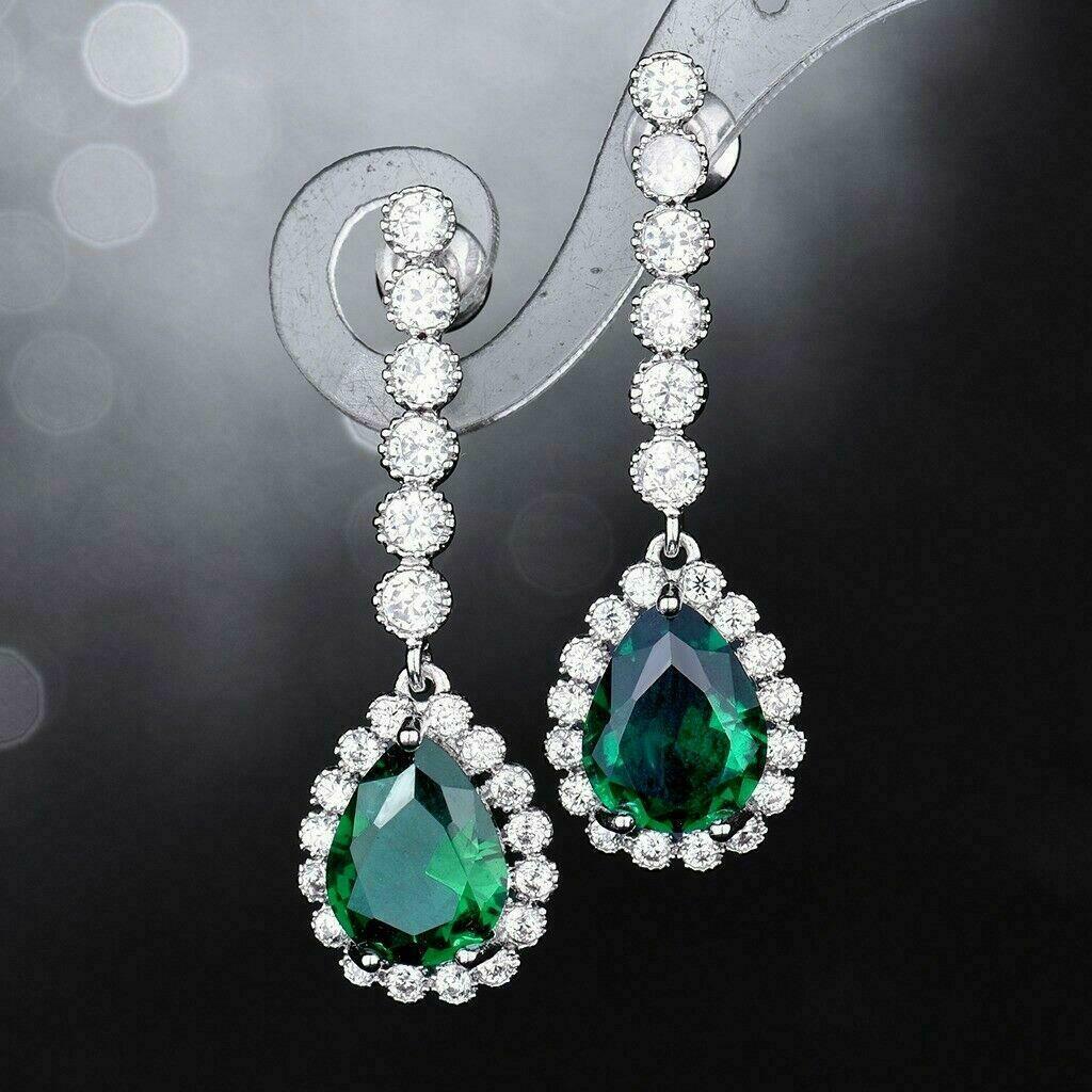 Extraordinary Green Emerald Pear & Diamond Drop Earrings, SKU 63811  (30.44Ct TW)