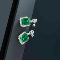 3.50 Ct Emerald Cut Green Emerald 925 Sterling Silver Halo Engagement Earrings