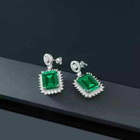 3.50 CT Emerald Cut Green Emerald Gorgeous Halo Dangle Earrings In 925 Sterling Silver