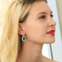 3.50 CT Emerald Cut Green Emerald Gorgeous Halo Dangle Earrings In 925 Sterling Silver