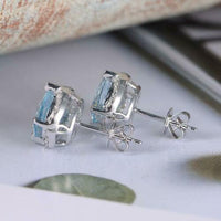 925 Sterling Silver 3 CT Oval Cut Aquamarine Diamond Halo Engagement Stud Earrings