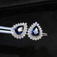 2 Ct Pear Cut Blue Sapphire 925 Sterling Silver Double Halo Push Stud Earrings