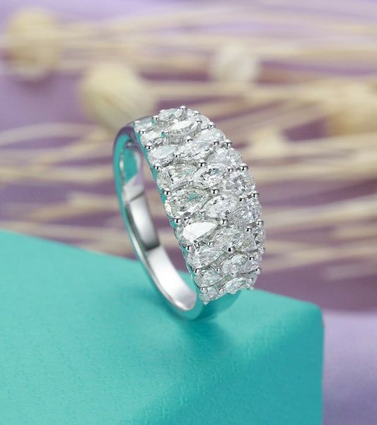 2.10 Ct Pear & Marquise Cut Diamond Cluster Engagement Ring In 925 Sterling Silver