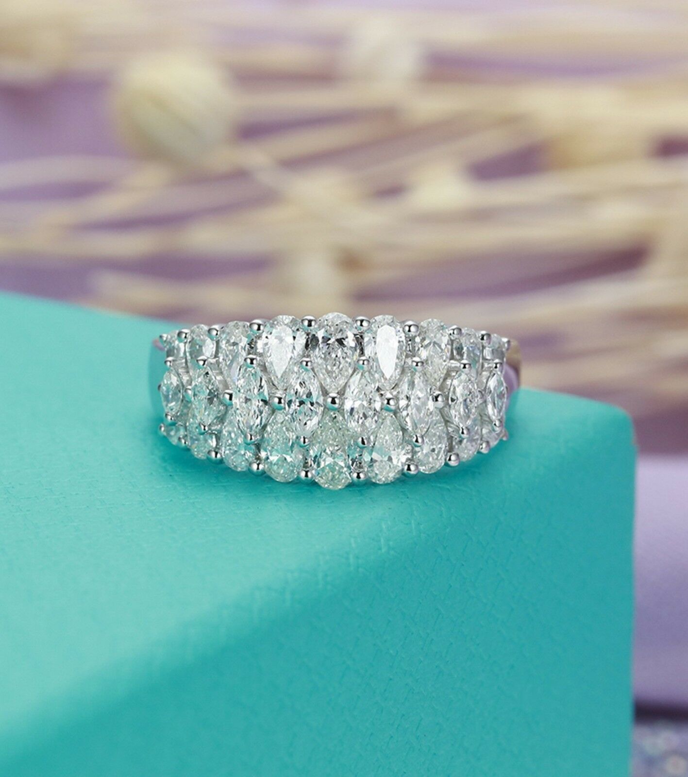 2.10 Ct Pear & Marquise Cut Diamond Cluster Engagement Ring In 925 Sterling Silver