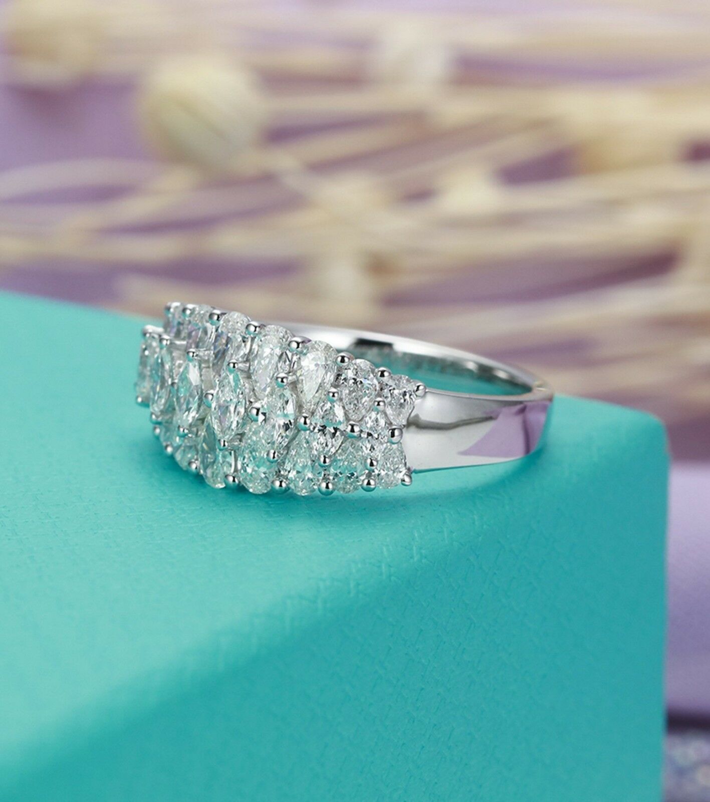 2.10 Ct Pear & Marquise Cut Diamond Cluster Engagement Ring In 925 Sterling Silver