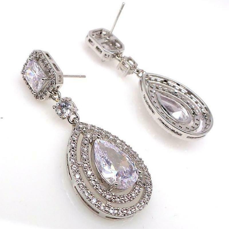 4.50 Ct Pear Cut VVS1/D Double Halo Tear Drop Wedding Earrings In 925 Sterling Silver
