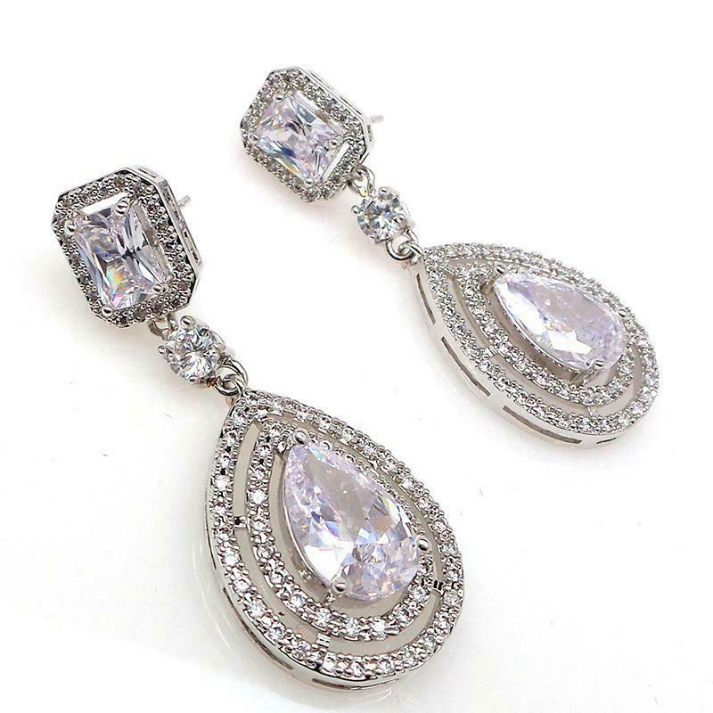 4.25 Ct Pear & Round Cut Diamond Chandelier Wedding Earrings In 925 St –  atjewels.in