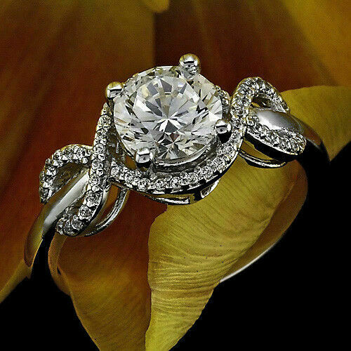 CT Round Cut Diamond Halo Engagement Ring 14K White Gold Over On