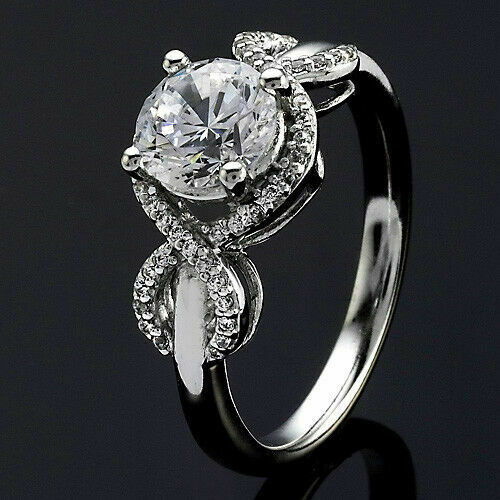 2 CT Round Cut Diamond Halo Engagement Ring 14K White Gold Over On 925 Sterling Silver