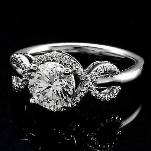 2 CT Round Cut Diamond Halo Engagement Ring 14K White Gold Over On 925 Sterling Silver