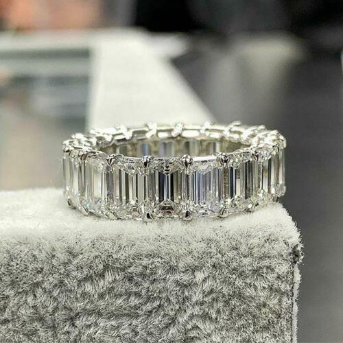 3.50 Ct Emerald Cut 925 Sterling Silver Full Eternity Engagement Band Ring