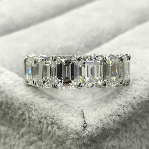 3.50 Ct Emerald Cut 925 Sterling Silver Full Eternity Engagement Band Ring