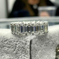 3.50 Ct Emerald Cut 925 Sterling Silver Full Eternity Engagement Band Ring