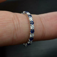 1.50 CT Round Cut Blue Sapphire & Diamond 925 Sterling Silver Full Eternity Band Ring